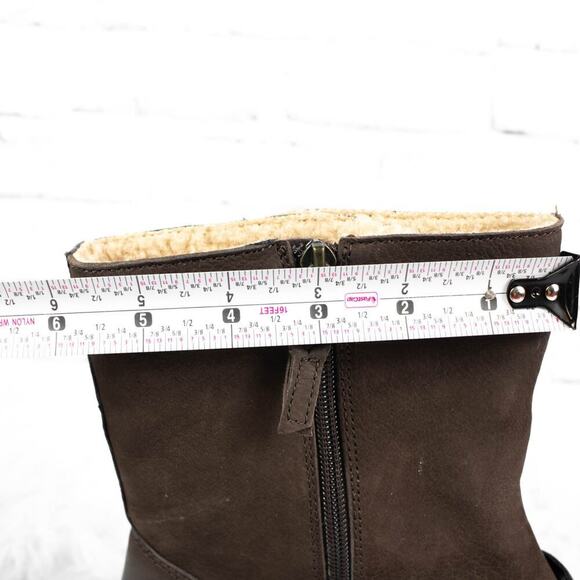 Softwalk Brown Suede Ankle Mid Calf Boots Size 9 Wide Faux Shearling Fur Buckle - Picture 10 of 11